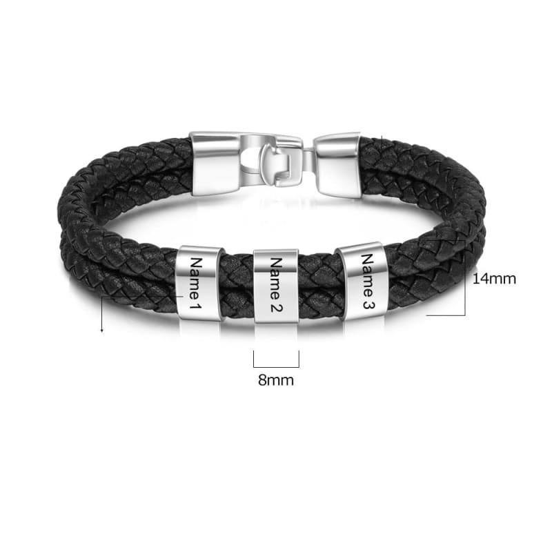 Bracelete De Couro Nomes Personalizado Prata / 19Cm 1 Nome