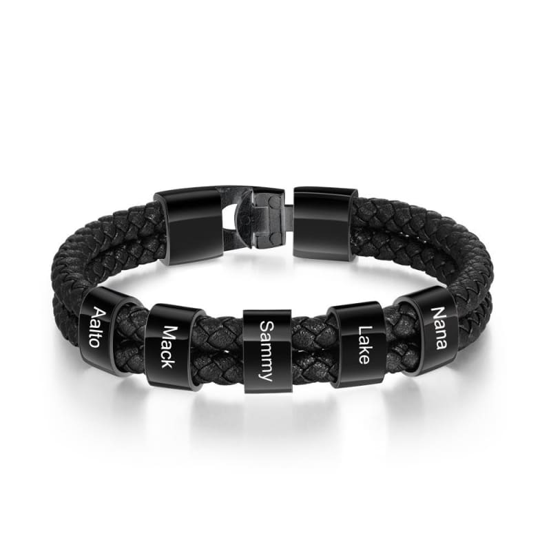 Bracelete De Couro Nomes Personalizado Preta / 19Cm 1 Nome