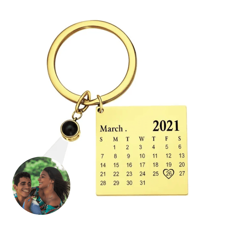 Chaveiro Calendário Personalizado + Foto Dourado