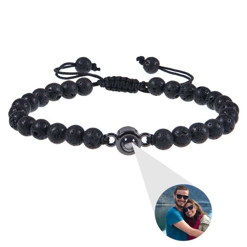 Pulseira Com Foto Personalizável Pedras Naturais Tigre Ajustável / Preta 000246