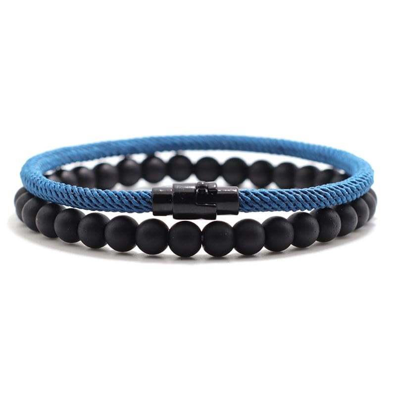 Pulseira Masculina De Pedras Naturais 2Pcs Azul / 16.5Cm 000262