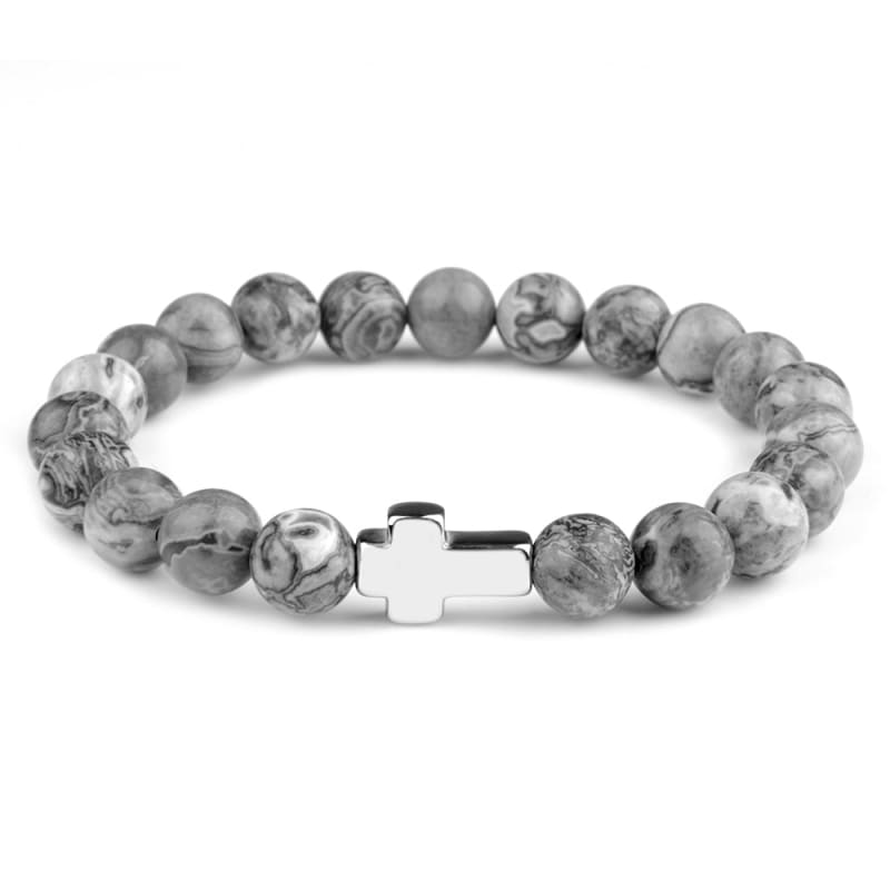 Pulseira Masculina De Pedras Naturais Com Cruz