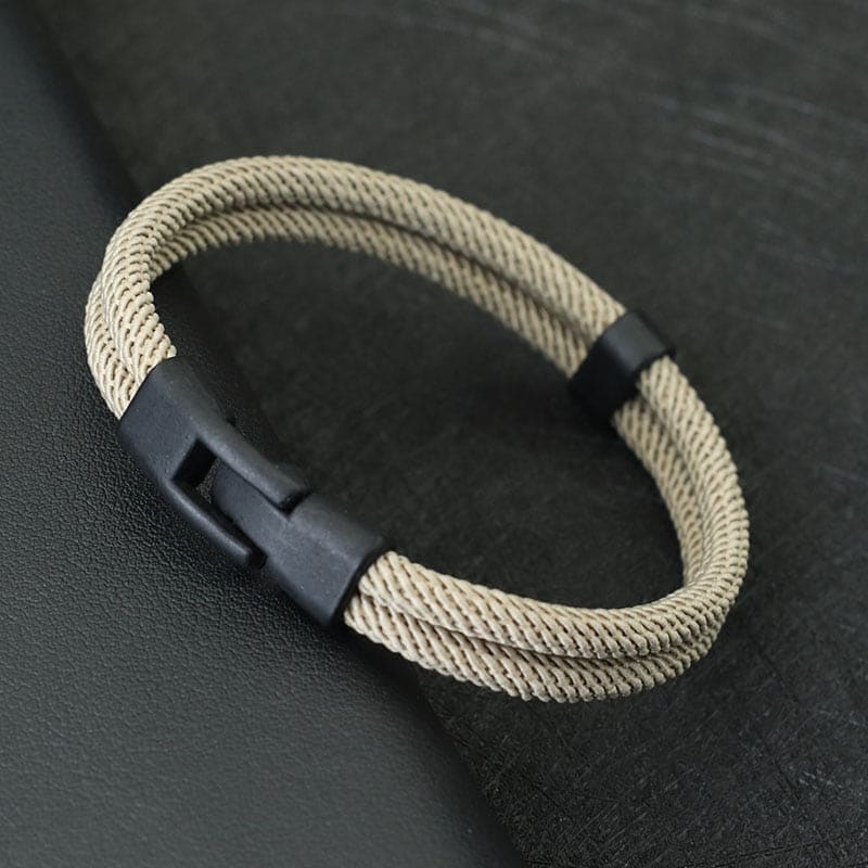 Pulseira Masculina Náutica Dupla Camada Khaki Rope / S 17.5Cm 6.9Inch