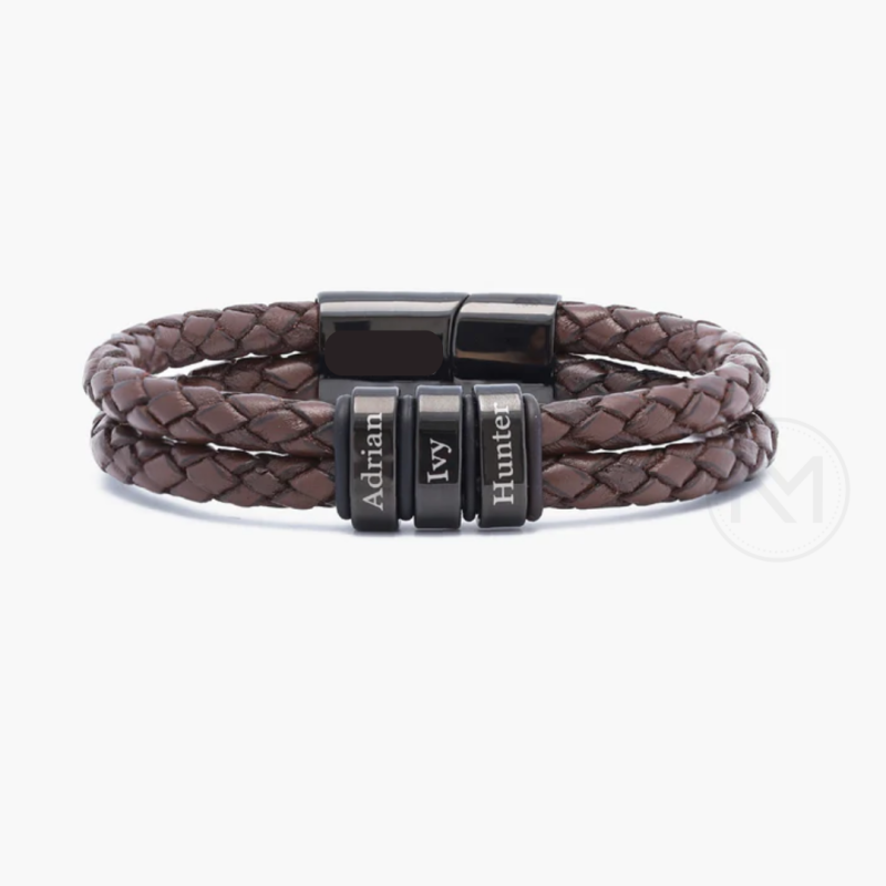 Pulseira Masculina Personalizado Com Nomes Marrom / 17Cm 1 Nome 000335