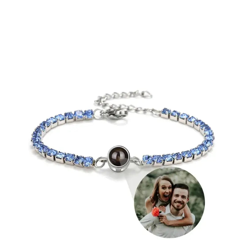 Pulseira Strass Zircônia Personalizada Com Foto Azul / 16Cm 000316