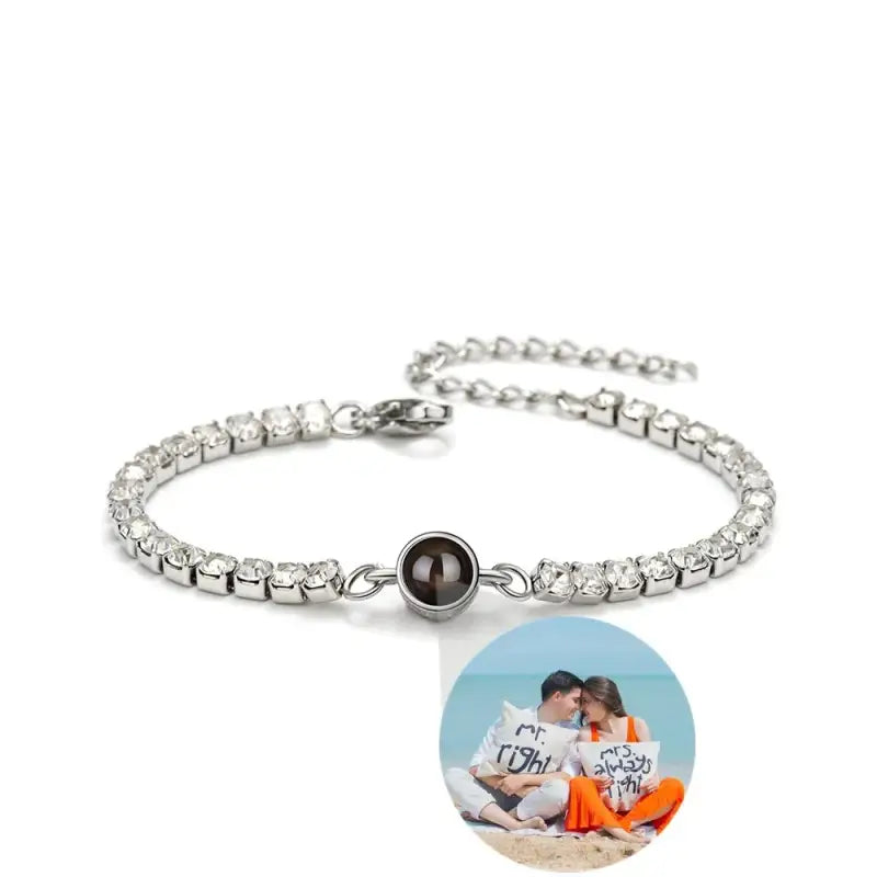 Pulseira Strass Zircônia Personalizada Com Foto Prata / 16Cm 000316