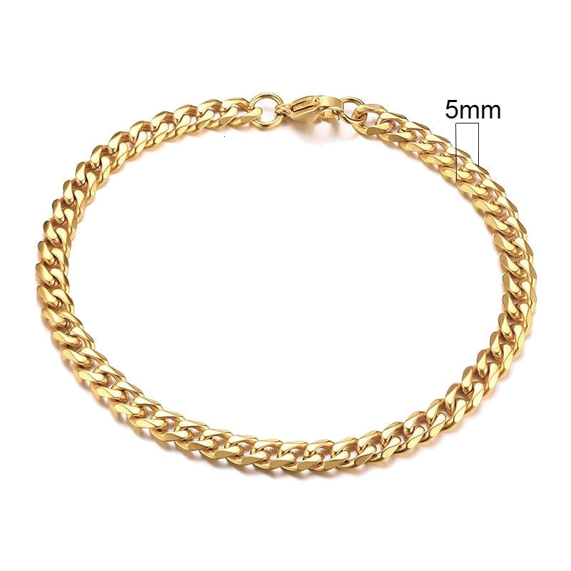 Pulseira De Aço Masculino Dourada 5Mm / 18Cm