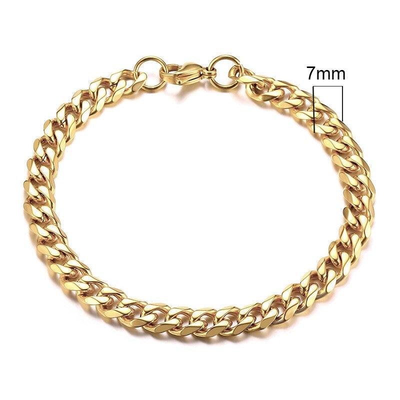 Pulseira De Aço Masculino Dourada 7Mm / 18Cm