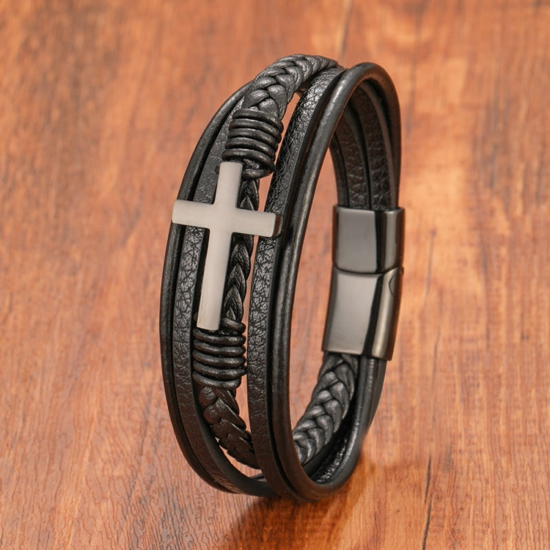 Pulseira Masculina De Couro Cruz 000113