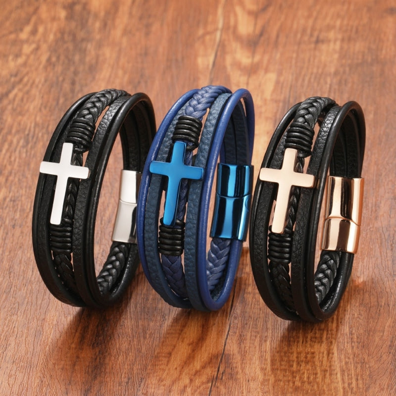 Pulseira Masculina De Couro Cruz 000113