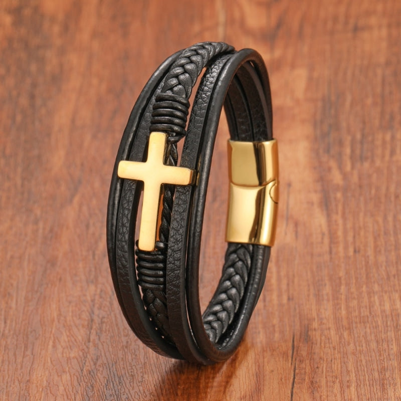 Pulseira Masculina De Couro Cruz 000113