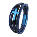 Pulseira Masculina De Couro Cruz Azul / 18.5Cm 000113