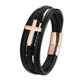 Pulseira Masculina De Couro Cruz Rose / 18.5Cm 000113